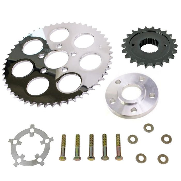 TC Bros. Belt-to-Chain Conversion Kit for Harley-Davidson Sportster 2004–2022—includes motorcycle sprockets, washers, and bolts. Ideal for converting your 2004–2022 Sportster from belt to chain drive with TC Bros. quality parts.