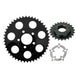 The TC Bros. Belt-to-Chain Conversion Kit for Harley-Davidson Sportster 2000-2003 includes three metal sprockets and a spacer, arranged on a white background—perfect for upgrading your chain drive system.