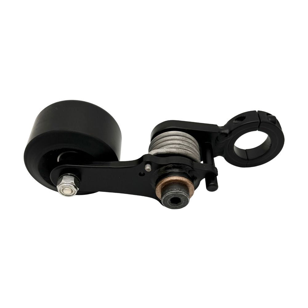 A Bolt On Chain Tensioner - Skate Wheel (Powell Peralta) with a drive chain and a handle on it.