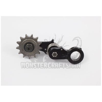 A black Monster Craftsman 1" Clamp On Chain Tensioner - 530 Sprocket on a white background.