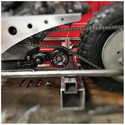 A Mini Bike Bolt On Chain Tensioner - Skate Wheel (Powell Peralta) from Monster Craftsman is a machine with top quality components and a bolt on mount.