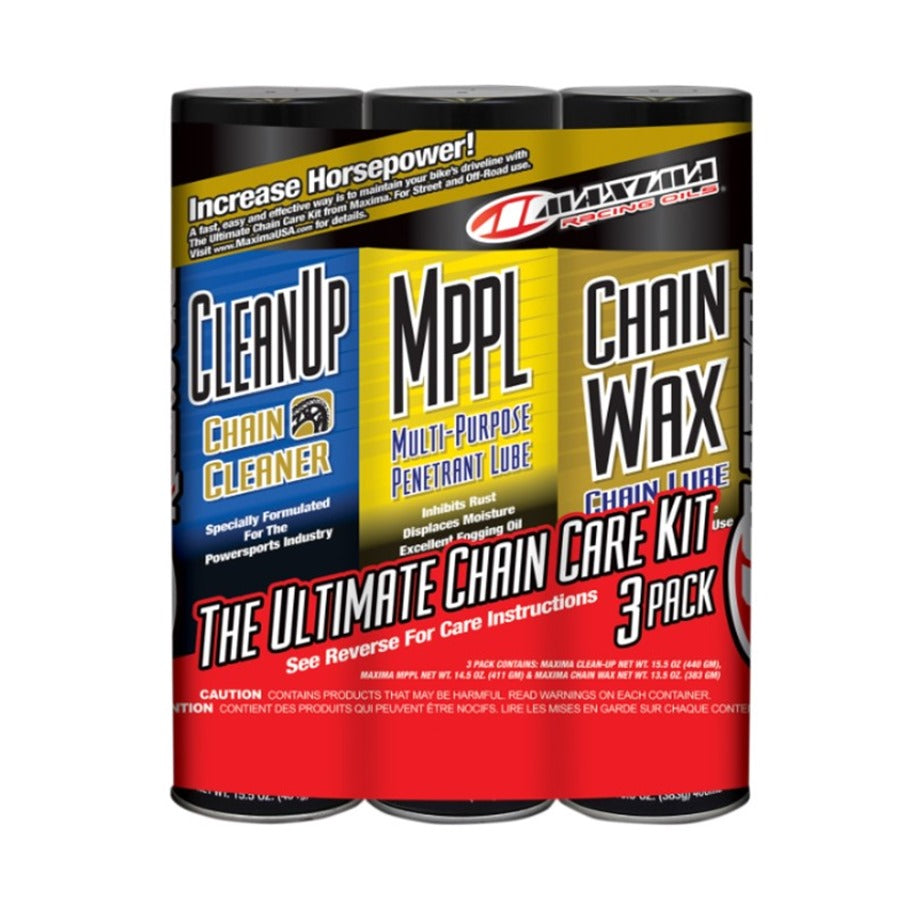 The ultimate Maxima Chain Wax/Care Kit - 3 pack aerosol kit.