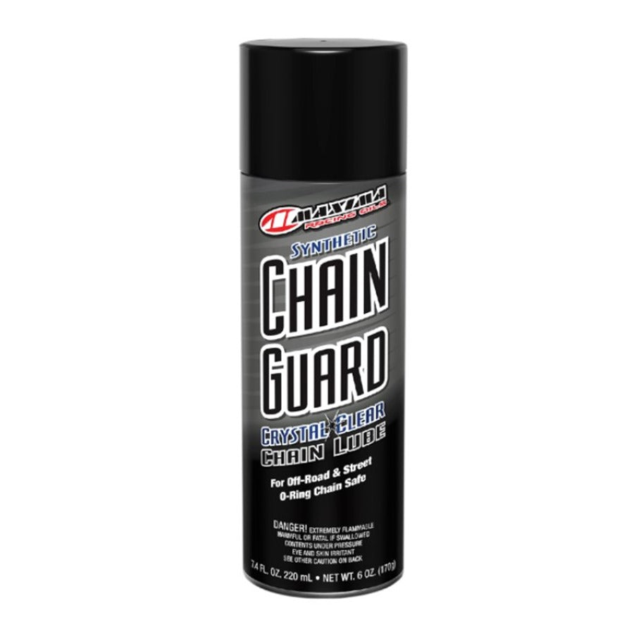 A can of Maxima Synthetic Chain Guard Lube - 6 oz. net wt. - Aerosol on a white background.