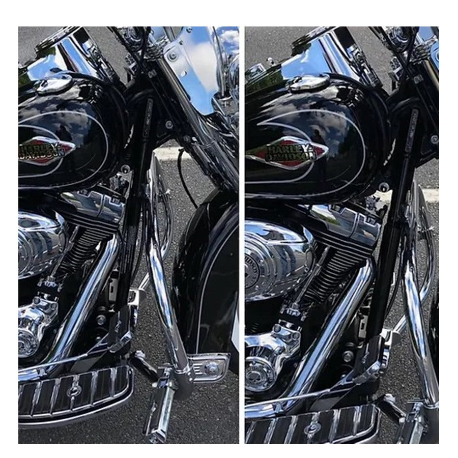 A black and white picture of an Invisivin Magnetic Vin Sticker Cover 86-17 Softail (2) covers motorcycle.