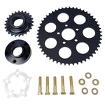The TC Bros. Belt-to-Chain Drive Conversion Kit for 2018-up Harley-Davidson Low Rider S and ST is shown with sprocket, bolts, and accessories labeled "M8 LOW RIDER S • ST" on a white background.