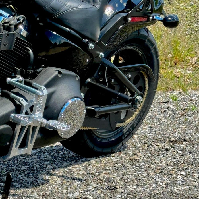 The TC Bros. Belt-to-Chain Drive Conversion Kit for 2018-Up Harley-Davidson Fat Bob includes two sprockets, gears, bolts, washers, and mounting hardware, all displayed on a white background.