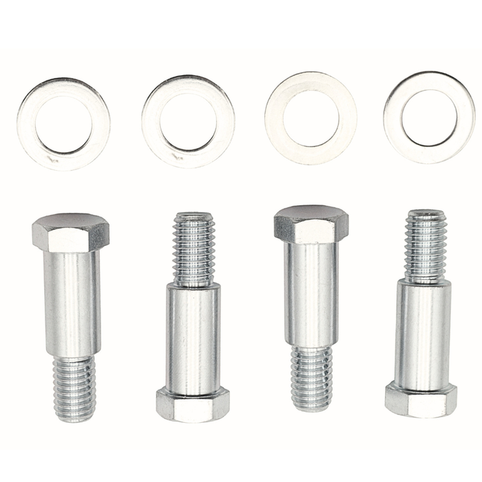 Four hex-head metal bolts and four matching washers from the Mid-USA Shock Absorber Fastener Kit for 1989-1998 Harley-Davidson Softail are displayed on a white background.
