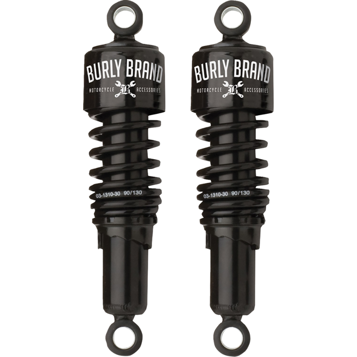 Two black Burly Slammer Shocks for 1988-2003 Harley-Davidson Sportster, featuring coil springs.