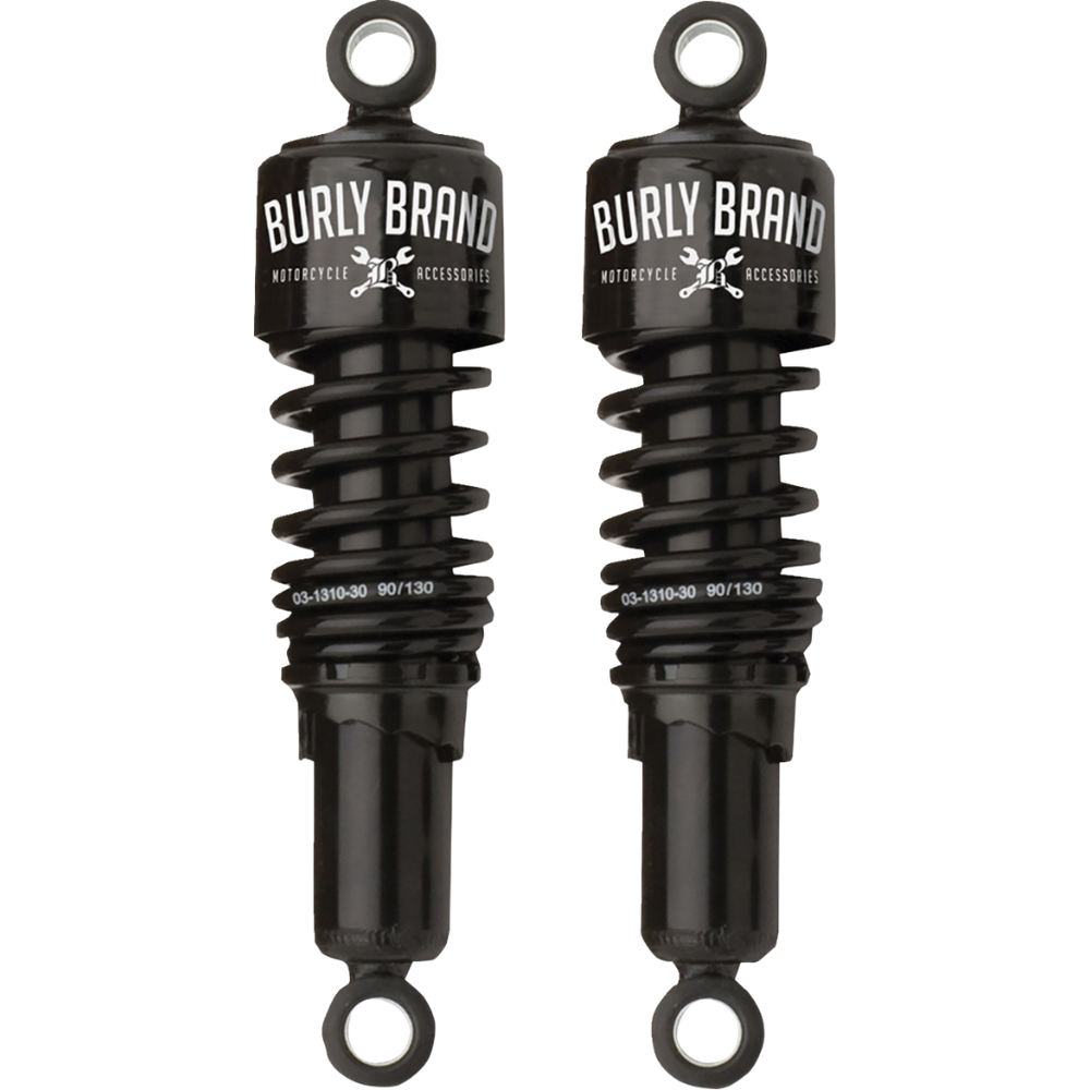 Two black Burly Slammer Shocks for 1988-2003 Harley-Davidson Sportster, featuring coil springs.