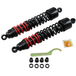 Burly Stiletto Shocks for 1986-2003 Harley-Davidson Sportster, including two black and red coil shocks, a metal spanner wrench, four bushings, four spacers, and a packet of lubricant.
