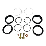 The Moto Iron® 49mm Fork Seal Kit fits 49mm Dyna/Touring Wide Glide front forks—ideal for maintenance or pairing with a brake caliper repair kit (includes seals, clips, washers, and bolts) on a white background.