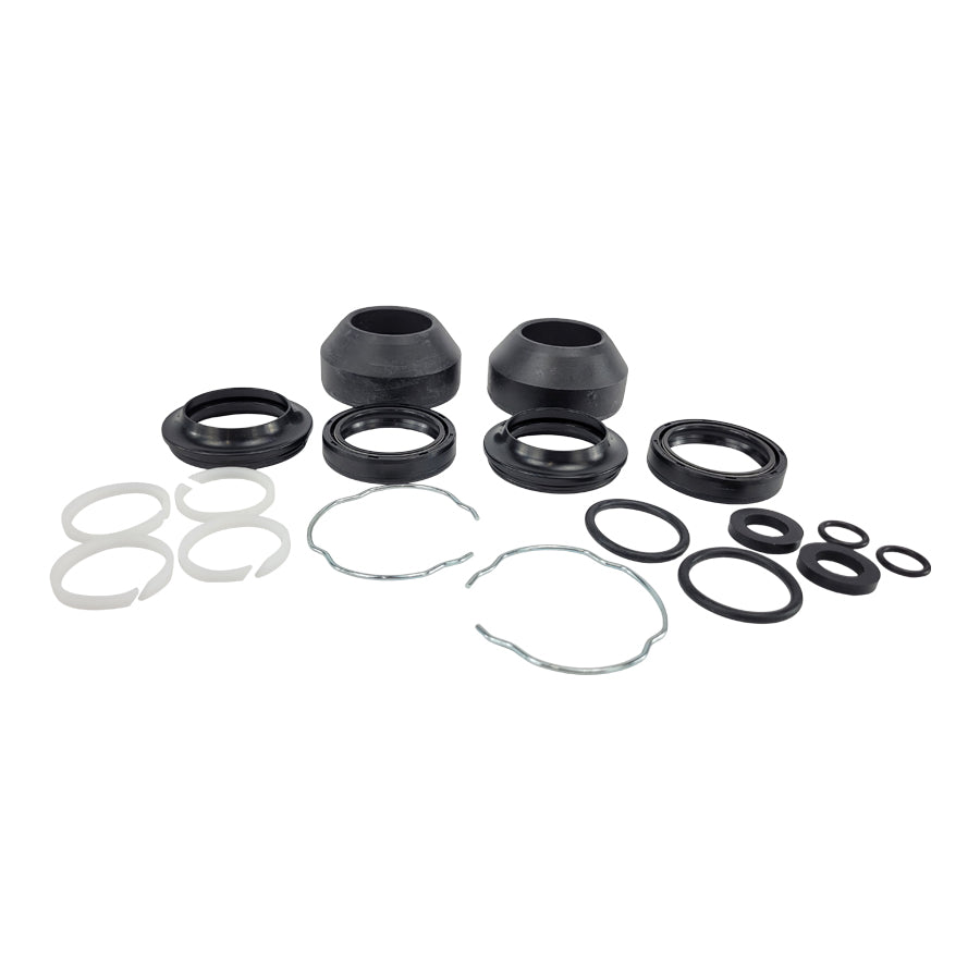 A set of black rubber seals and Moto Iron® 41mm Fork Seal Kit for Harley FXST FXDWG FLST FL.