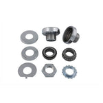 A set of Chrome Steering Neck Cup Kit For Harley Davidson Big Twins bolts, nuts, and washers for a bicycle dust cover set by Wyatt Gatling.