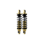 A pair of Legend 13" Revo-A Coil Shocks 1999-2017 Harley Dyna - Gold by Legend Suspensions on a white background.