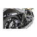 A close up of a black Legend Suspensions 13" Revo-A Coil Shocks 1999-2017 Harley Dyna motorcycle with a black exhaust.