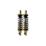A pair of heavy-duty gold and black Legend 13" Revo-A Coil Shocks 1999-2017 Harley Dyna - Gold (Heavy Duty) by Legend Suspensions on a white background.