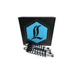 A black and blue box with Legend 13" Revo-A Coil Shocks 1999-2017 Harley Dyna - Silver (Heavy Duty) by Legend Suspensions.