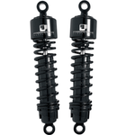 Two black Progressive Suspension 13" 412 Series Shocks for 1958-2003 Harley-Davidson Big Twin and Sportster are displayed side by side, featuring coiled springs, against a white background.