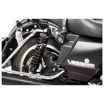 A pair of black REVO-A Shocks by Legend Suspensions for a bagger motorcycle.