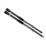 A pair of black and silver telescopic batons with the Legend AXEO High-Performance Front Suspension System For 97-13 FL Touring Models printed on them, featuring a front suspension system by Legend Suspensions.