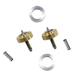 Exploded view of a skateboard truck assembly with bushings, washers, and kingpin, featuring Race Tech 49mm Gold Valve Cartridge Fork Emulators for Dyna, V-Rod & Big twin models by Race Tech Suspension.