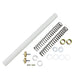Assorted mechanical parts including springs, Race Tech Gold Valve & Fork Spring Kit - 49mm (1.20 kg) for Touring, Dyna, V-Rod Models, screws, and a rod, arranged on a white background.