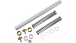 Disassembled mechanical parts, likely from a piece of hardware, arranged in order on a white background, including elements aimed at enhancing suspension performance with Race Tech Suspension&