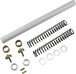Disassembled mechanical parts, likely from a piece of hardware, arranged in order on a white background, including elements aimed at enhancing suspension performance with Race Tech Suspension&