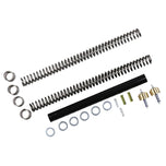 Various Race Tech Gold Valve & Fork Spring Kit (.85KG) Fits Sportster & Dyna 39mm suspension performance springs and hardware components laid out on a white background.