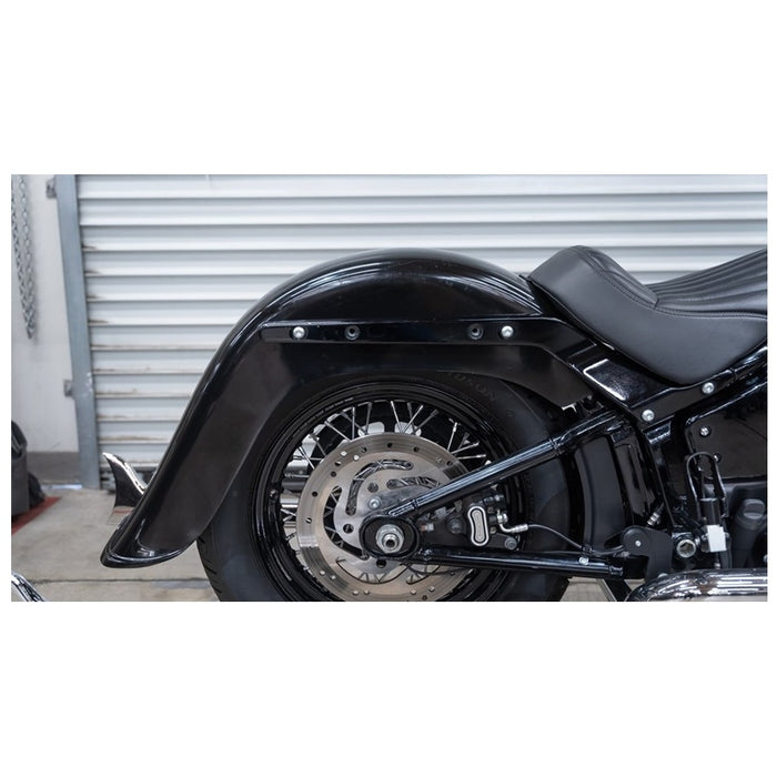 The Burly Slammer Lowering Shock for 2018-Up Harley-Davidson Softail features a coiled spring and "Burly" logo on the lower cylinder, shown here in black against a white background.