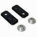 Two black and two silver rectangular plates with X-pattern engraving, plus two Handlebar Riser Bushings from the TC Bros. Handlebar Riser Bushing Conversion Kit, are arranged on a white background.