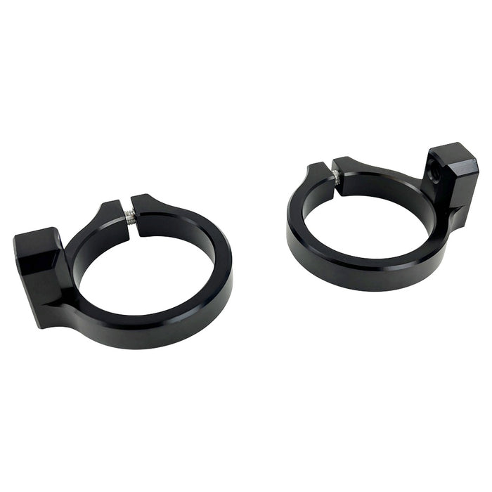 The TC Bros. Fairing Clamp for Pro Series Triple Trees features a split design with a screw hole, ideal for securely positioning components like fairings on motorcycle shafts.