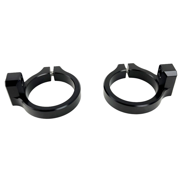 The TC Bros. Fairing Clamp for Pro Series Triple Trees features a split design with a screw hole, ideal for securely positioning components like fairings on motorcycle shafts.