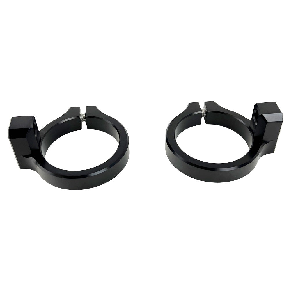 The TC Bros. Fairing Clamp for Pro Series Triple Trees features a split design with a screw hole, ideal for securely positioning components like fairings on motorcycle shafts.