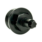 Two black metal Moto Iron Preload Adjusters for Harley-Davidson 39mm forks, featuring hexagonal tops and threaded bases.