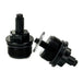 Two black metal Moto Iron Preload Adjusters for Harley-Davidson 39mm forks, featuring hexagonal tops and threaded bases.