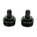 Two black metal Moto Iron Preload Adjusters for Harley-Davidson 49mm forks with threaded bases.