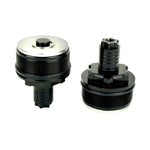 Two black metal Moto Iron Preload Adjusters for Harley-Davidson 49mm forks with threaded bases.