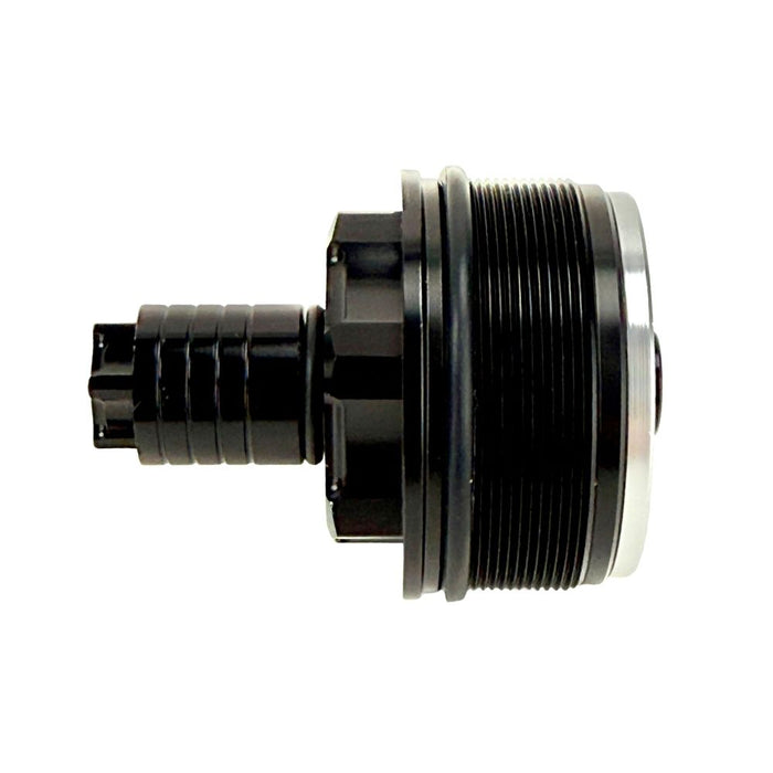 Two black metal Moto Iron Preload Adjusters for Harley-Davidson 49mm forks with threaded bases.