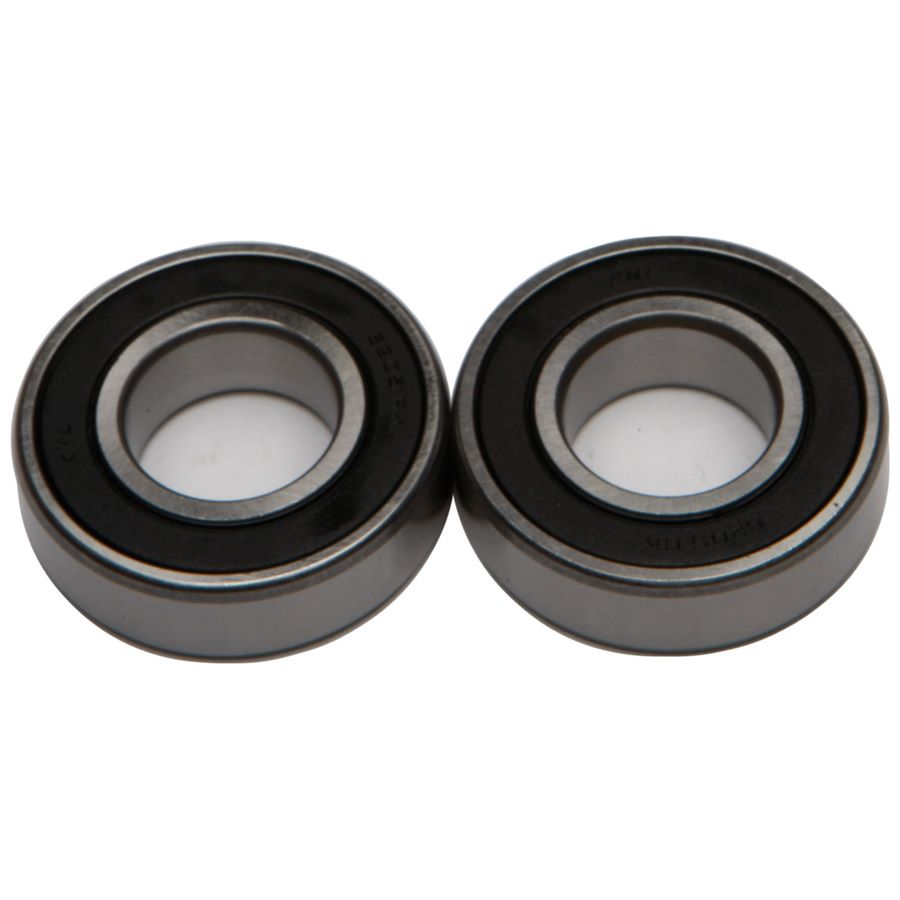 Two black All Balls Racing 25mm Non-ABS Wheel Bearing Kit For Harley 2008-2022 on a white background.