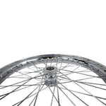 The Wyatt Gatling 21" Spool Hub Chopper Wheel features chrome finish, metal spokes, a central spool hub, and 5/8 inch bearings, shown against a white background.