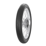 An Avon Speedmaster AM6 MKII Tire by Avon, featuring a thin black ribbed tread and silver spokes, is displayed against a white background.