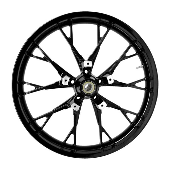 A side view of the Marlin Precision Cast 3D 21x3.5 Front Wheel in black, designed for &