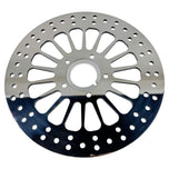 A Moto Iron® King Spoke 11.5" Front Brake Rotor Harley Softail, Touring, Dyna, & Sportster 84-13 Polished with a polished finish on a white background.
