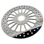 A Moto Iron® King Spoke 11.5" Front Brake Rotor Harley Softail, Touring, Dyna, & Sportster 84-13 Polished with a polished finish on a white background.