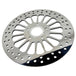 A Moto Iron® King Spoke 11.5" Front Brake Rotor Harley Softail, Touring, Dyna, & Sportster 84-13 Polished with a polished finish on a white background.