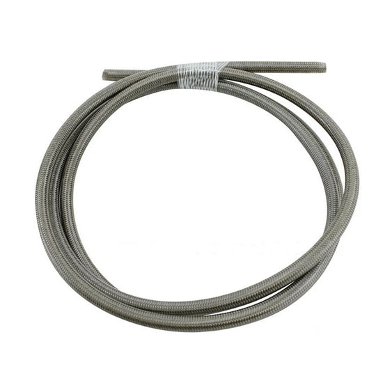 Two Moto Iron® Universal Cut-To-Length Brake Lines, one in stainless steel finish and one in black, both with exposed ends, shown on a white background—ideal for hydraulic brake systems.