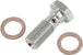 Six Goodridge Banjo Bolts and seven copper washers by Goodridge are arranged on a white background, showcasing key components for brake lines and fluid transfer systems.