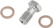 Six Goodridge Banjo Bolts and seven copper washers by Goodridge are arranged on a white background, showcasing key components for brake lines and fluid transfer systems.