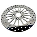 A Moto Iron® King Spoke 11.5" REAR Brake Rotor Harley Softail, Touring, Dyna, & Sportster 84-23 Polished on a white background.